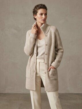 Olsen Oatmeal Chunky Knit Cardigan Sweater with Collar and Pockets S/M 8